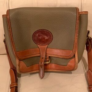 Vintage Dooney & Bourke Crossbody Bag - Taupe w/British Tan Trim, Leather